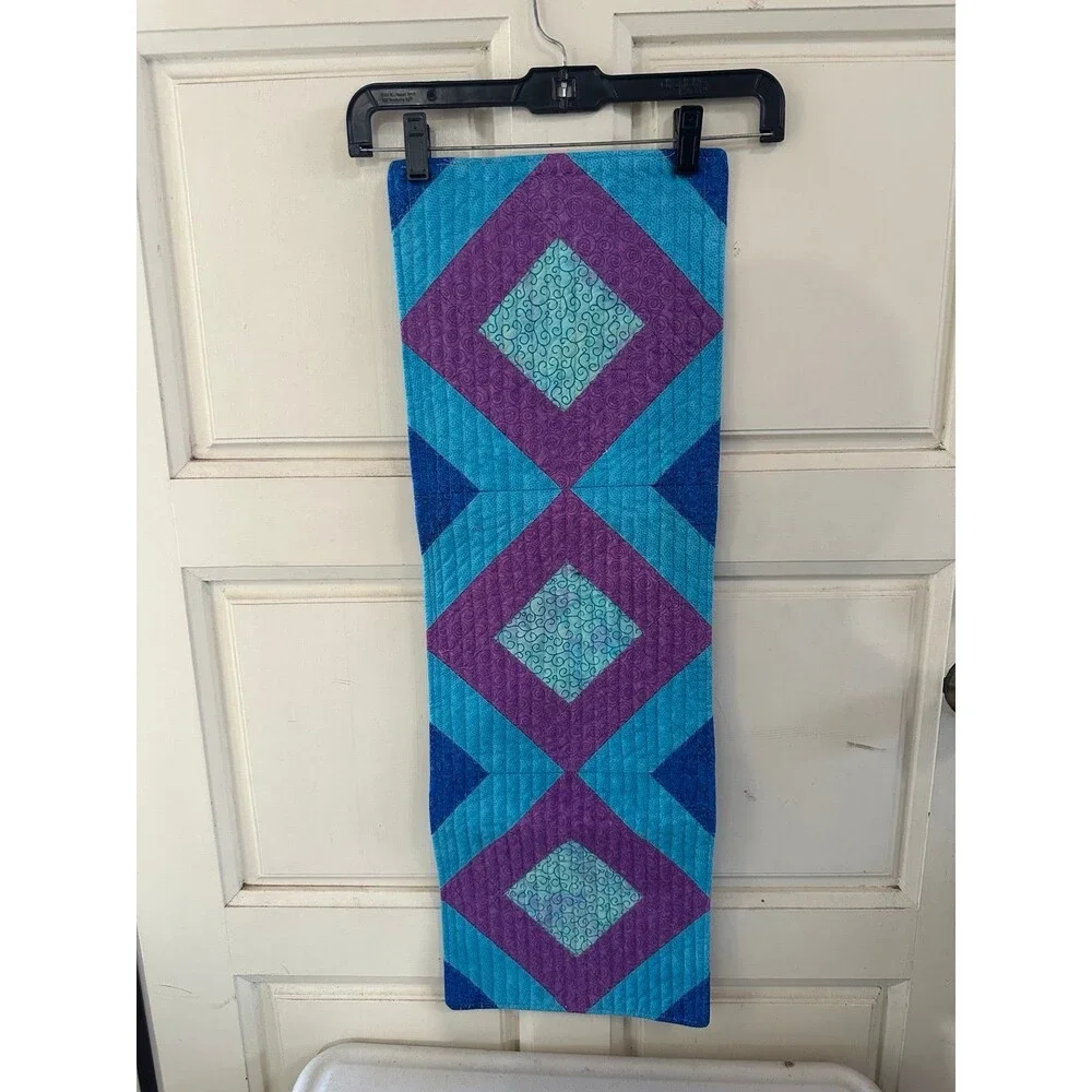 Handmade Vibrant Batik Swirl Geometric Pattern Block Quilted Table Runner